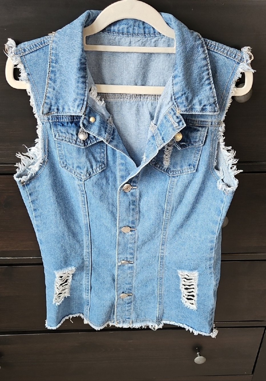 SHEIN Light Blue Distressed Denim Vest
